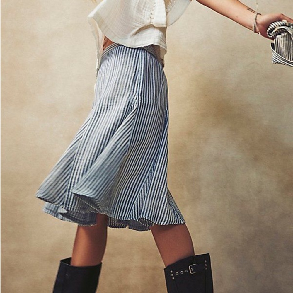 Free People Candace Stripe Cotton & Linen Skirt size small
